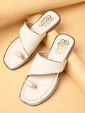 Cream Women Stylish One Toe Flat Sandals