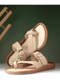Women Lady Boss Premium Genuine Leather Sandals - Beige