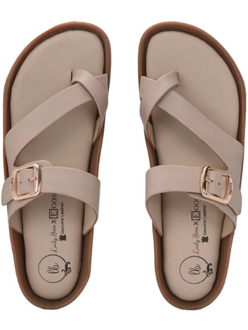 Women Lady Boss Premium Genuine Leather Sandals - Beige