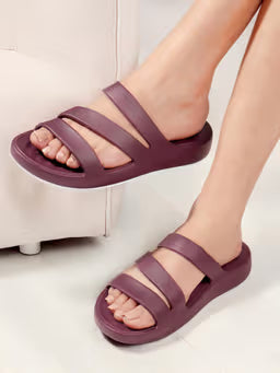 Women Wine Three-Strap Platform Comfort Sandals