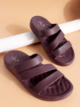 Women Wine Three-Strap Platform Comfort Sandals