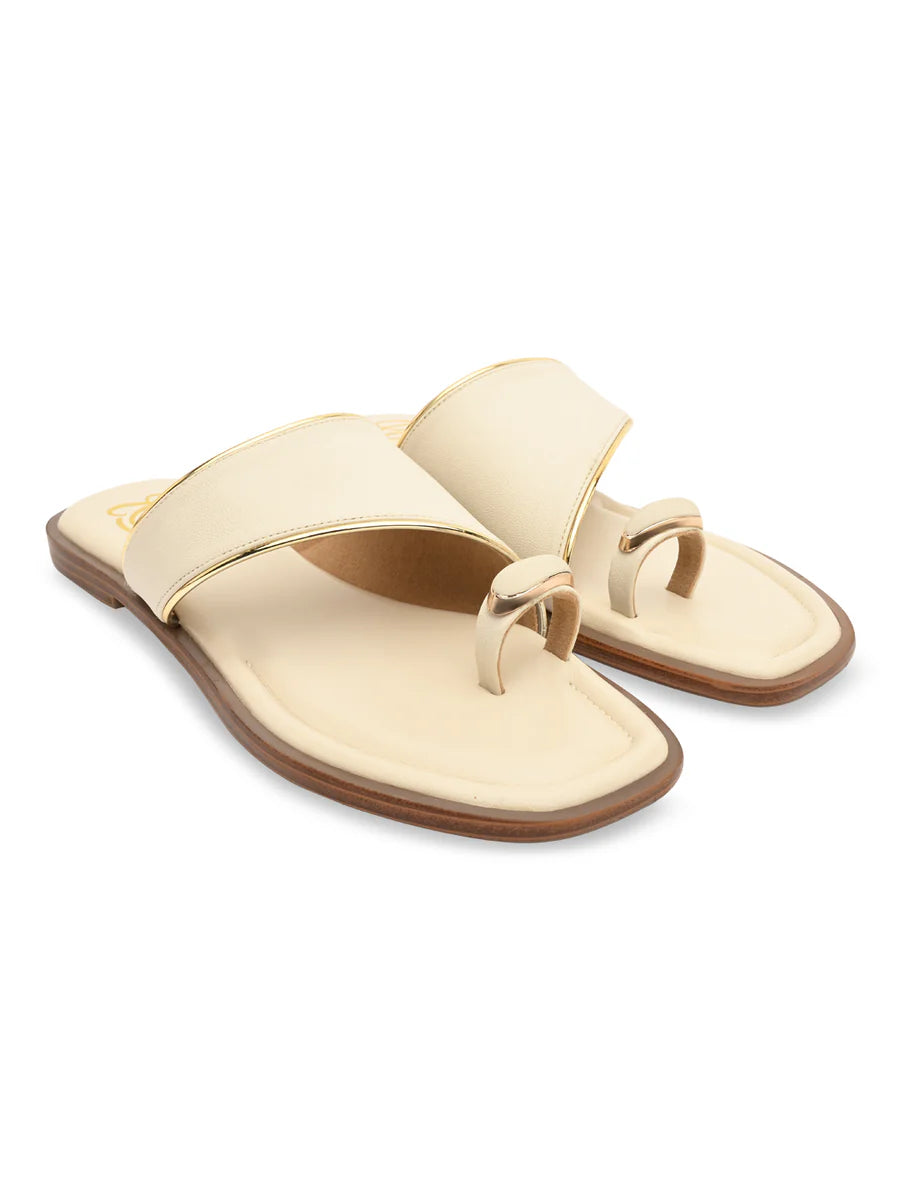 Cream Women Stylish One Toe Flat Sandals