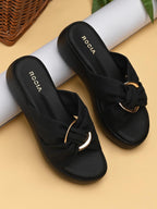 Regal Black Women Stylish Buckled Platform Sandals