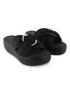 By Regal Black Women Stylish Buckled Platform Sandals
