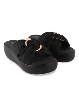 By Regal Black Women Stylish Buckled Platform Sandals