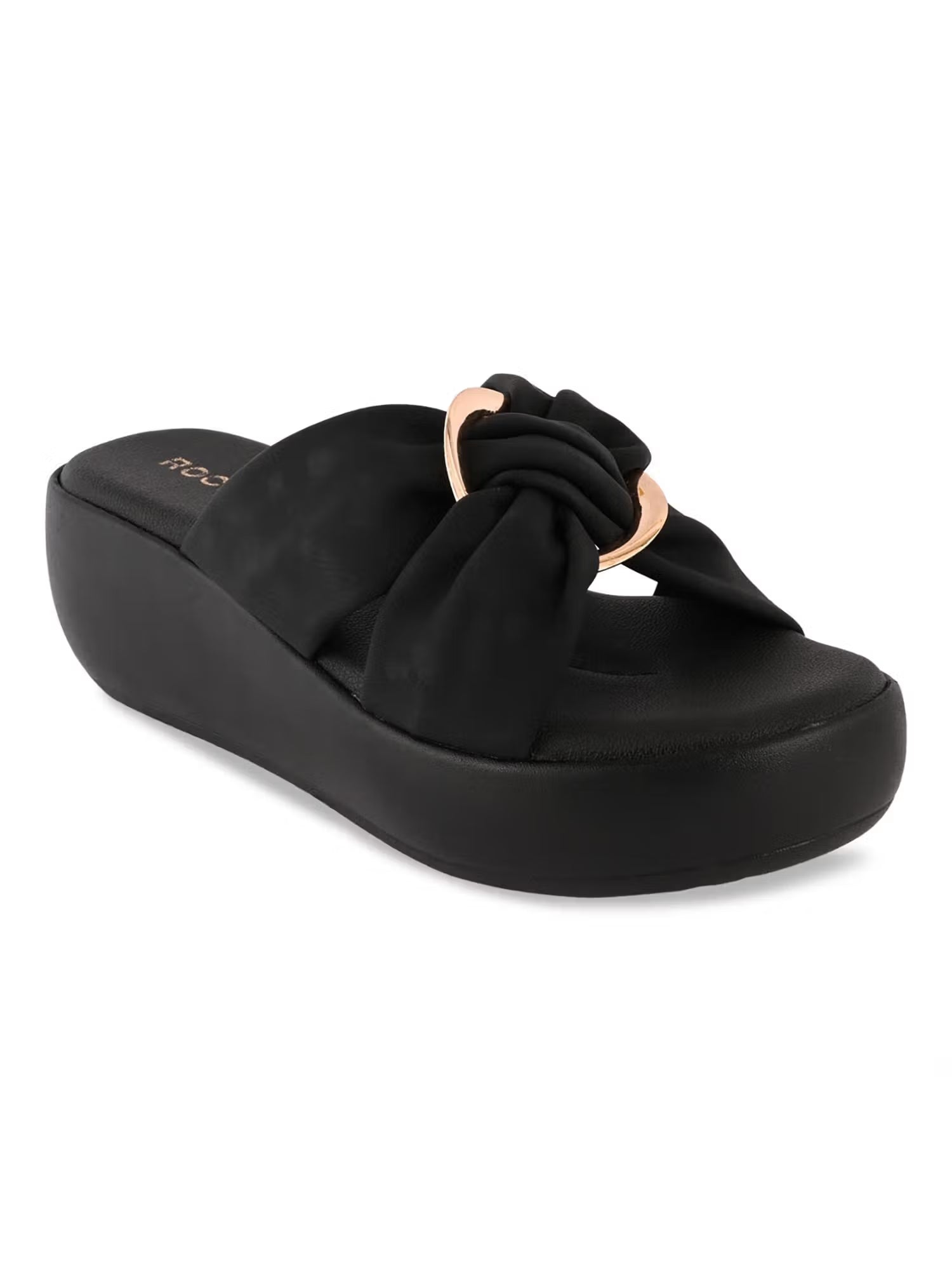 Regal Black Women Stylish Buckled Platform Sandals