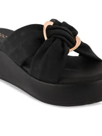 Regal Black Women Stylish Buckled Platform Sandals