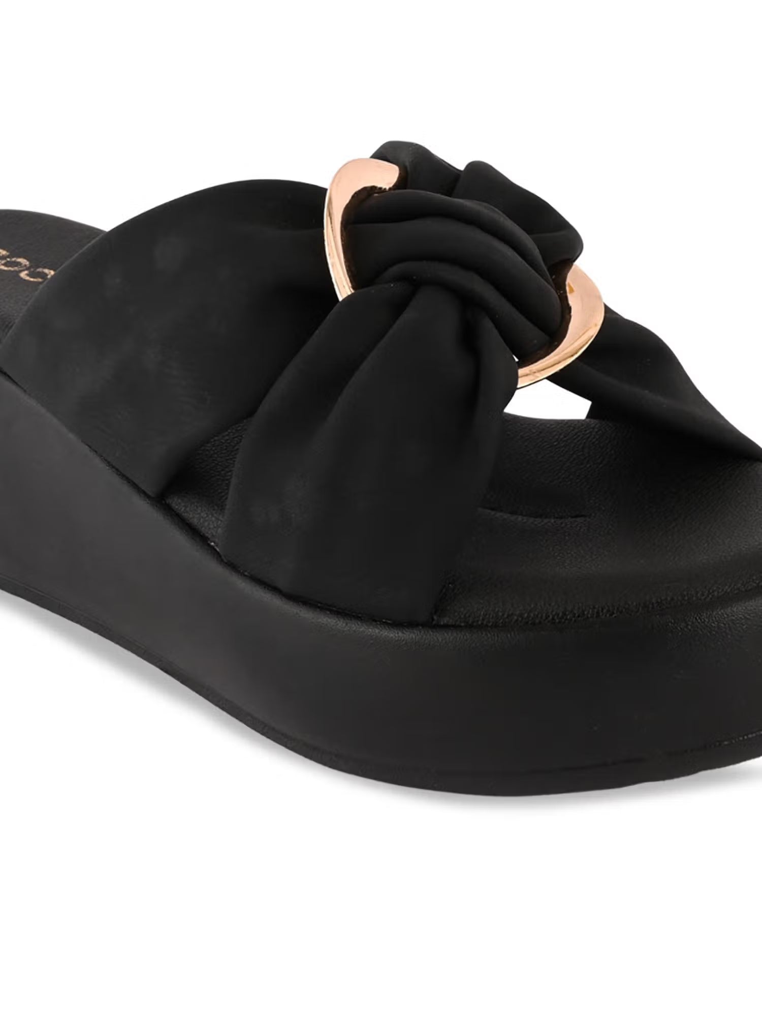 Regal Black Women Stylish Buckled Platform Sandals