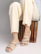 Women Beige Three-Strap Platform Comfort Sandals