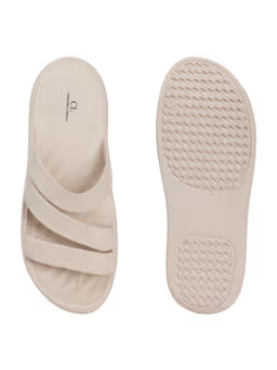 Women Beige Three-Strap Platform Comfort Sandals