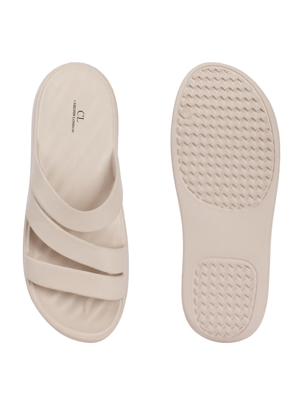 Women Beige Three-Strap Platform Comfort Sandals