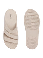 Women Beige Three-Strap Platform Comfort Sandals