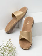 Women Golden Solid Round Toe Party Wear Sandals