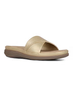 Women Golden Solid Round Toe Party Wear Sandals