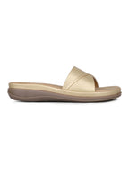 Women Golden Solid Round Toe Party Wear Sandals
