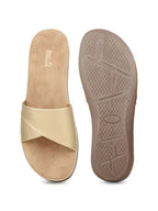 Women Golden Solid Round Toe Party Wear Sandals