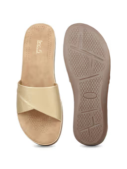 Women Golden Solid Round Toe Party Wear Sandals