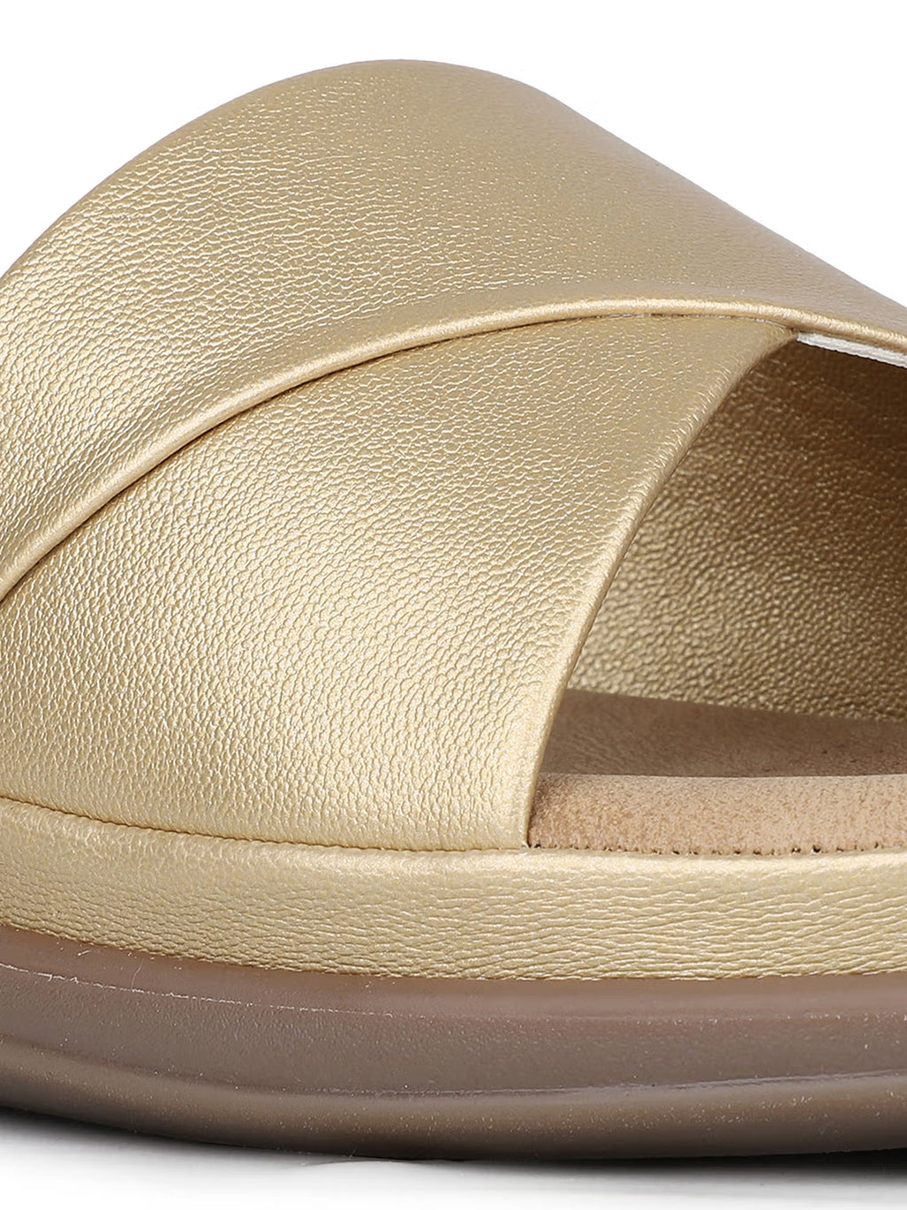 Women Golden Solid Round Toe Party Wear Sandals