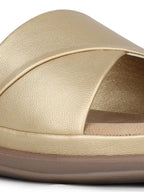 Women Golden Solid Round Toe Party Wear Sandals