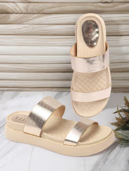 Gold Color Women Slip-On Comfort Sandals