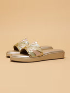 Women Slip On Gold Sandals