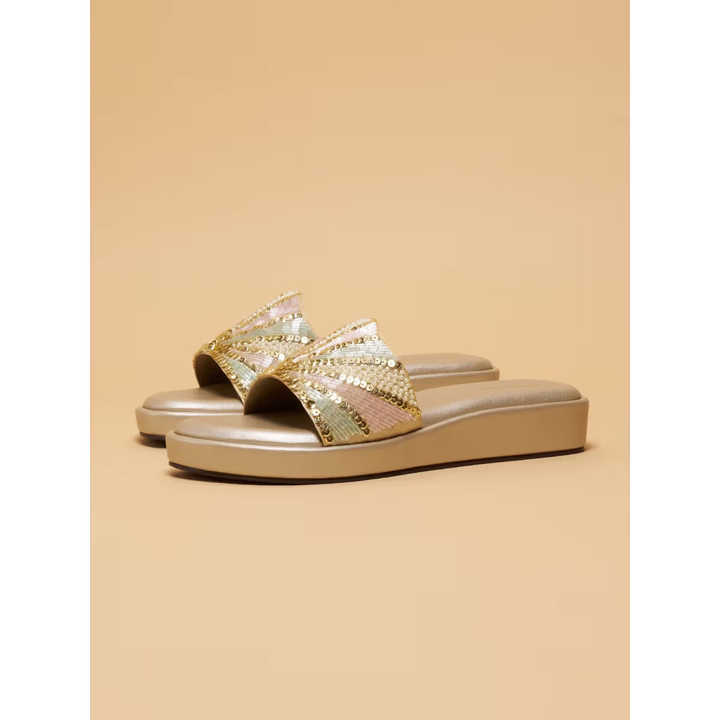 Women Slip On Gold Sandals