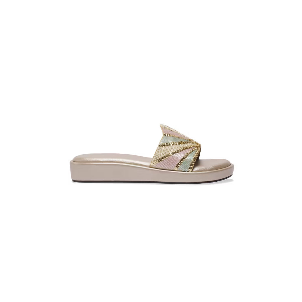 Women Slip On Gold Sandals