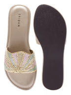 Women Slip On Gold Sandals