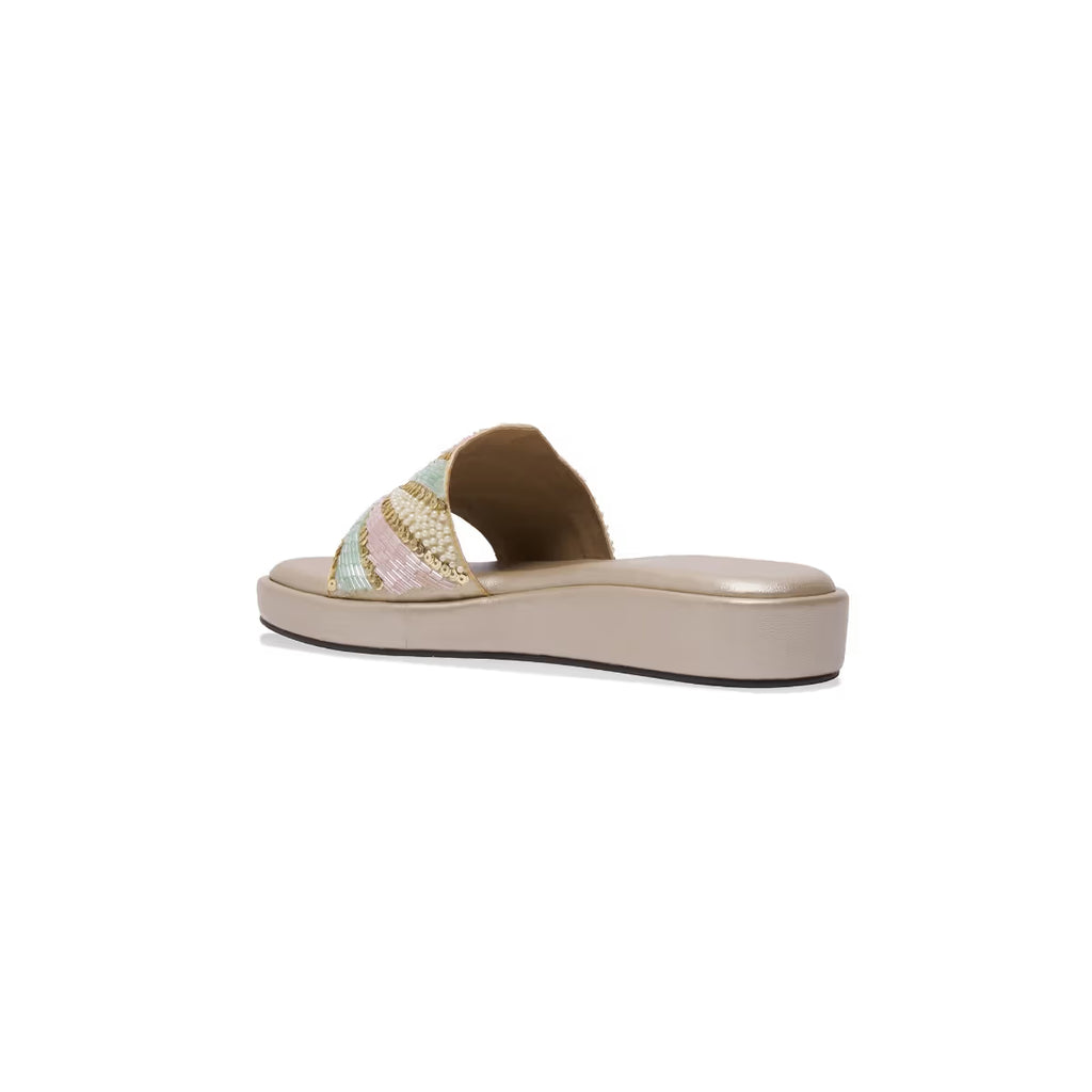 Women Slip On Gold Sandals