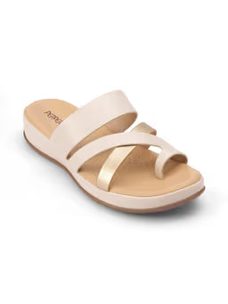 Women Slip On One Toe Sandals- Cream