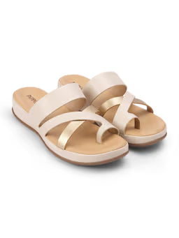Women Slip On One Toe Sandals- Cream
