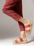 Tan Striped Platform Heel Casual Women Sandals