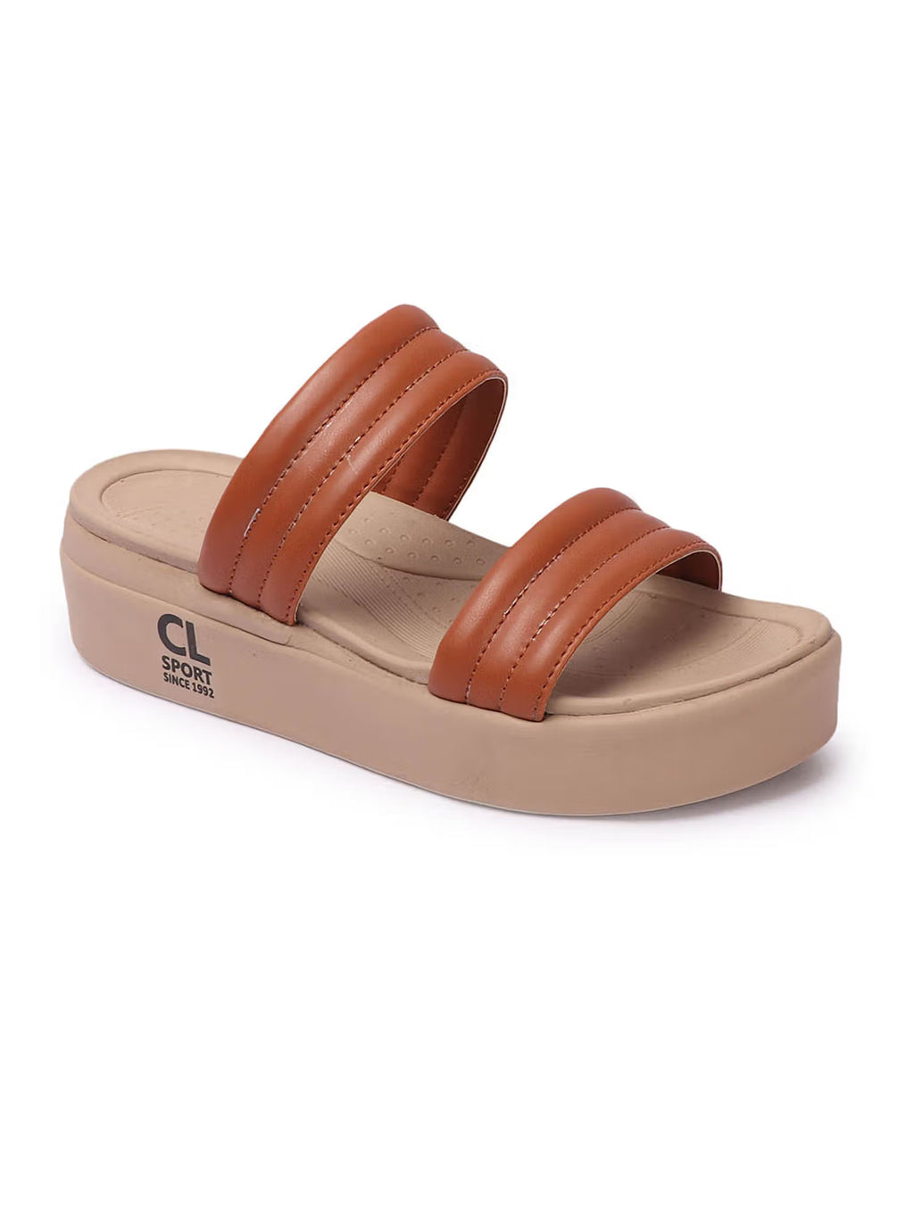 Tan Striped Platform Heel Casual Women Sandals