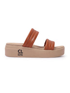 Tan Striped Platform Heel Casual Women Sandals