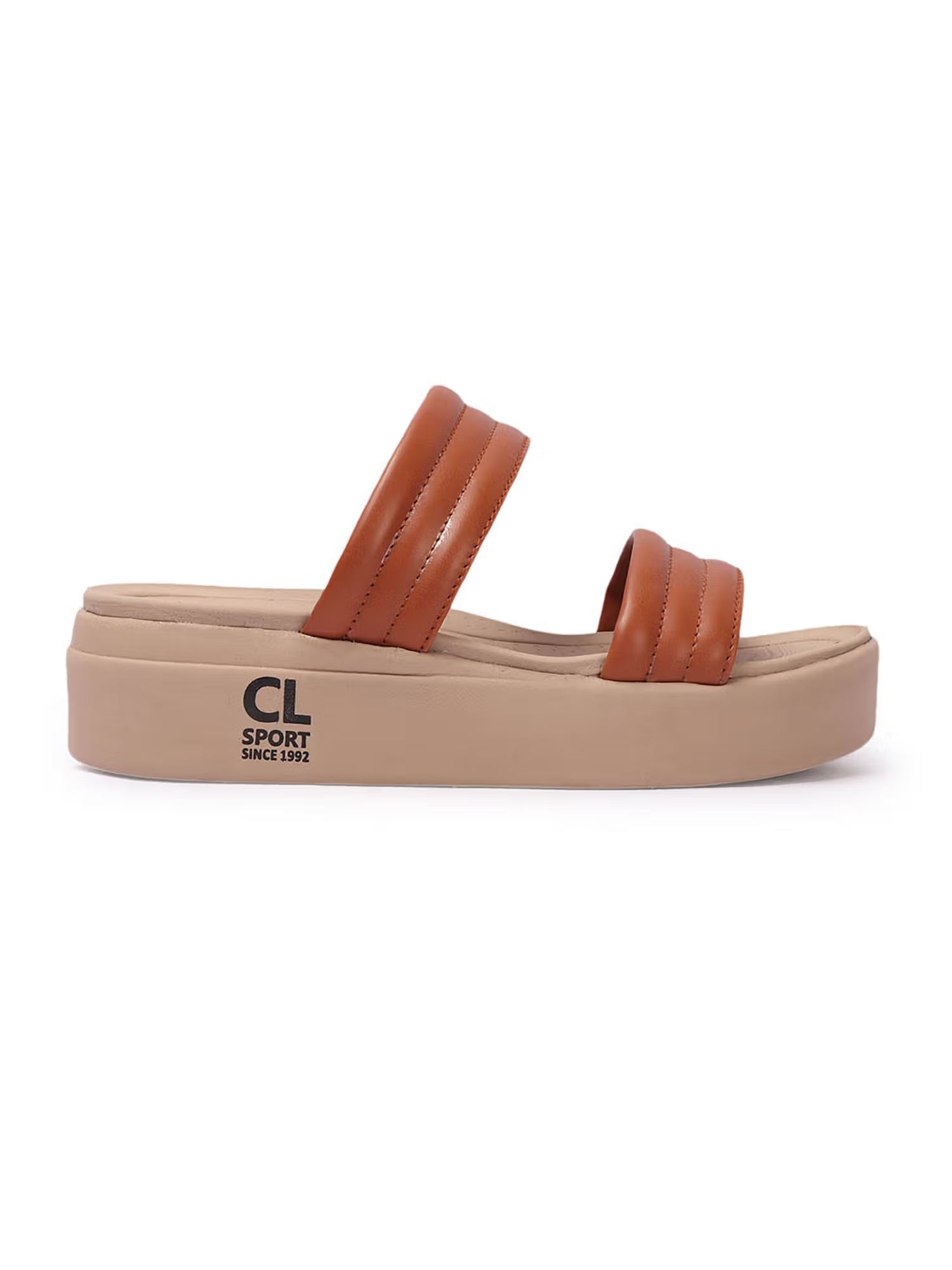 Tan Striped Platform Heel Casual Women Sandals