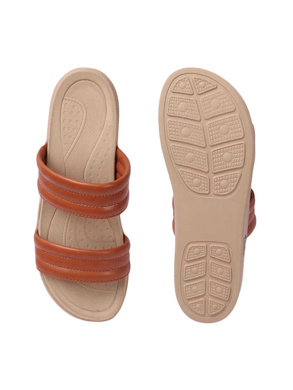 Tan Striped Platform Heel Casual Women Sandals