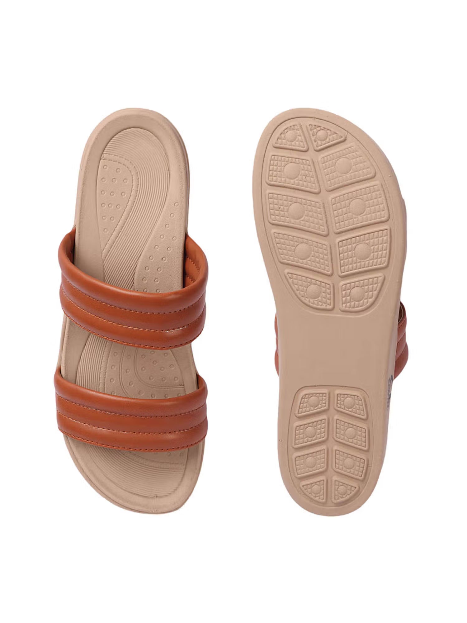 Tan Striped Platform Heel Casual Women Sandals